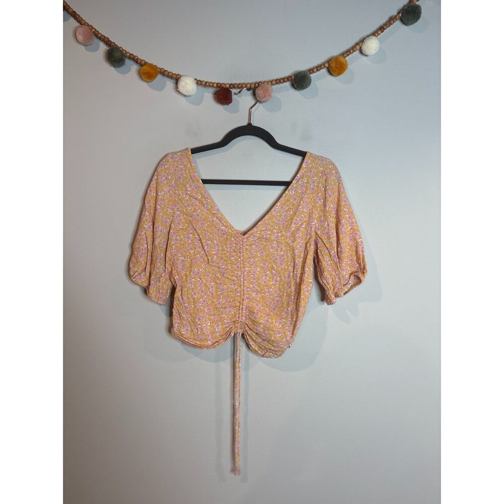 H&M floral smocked scrunch tie blouse